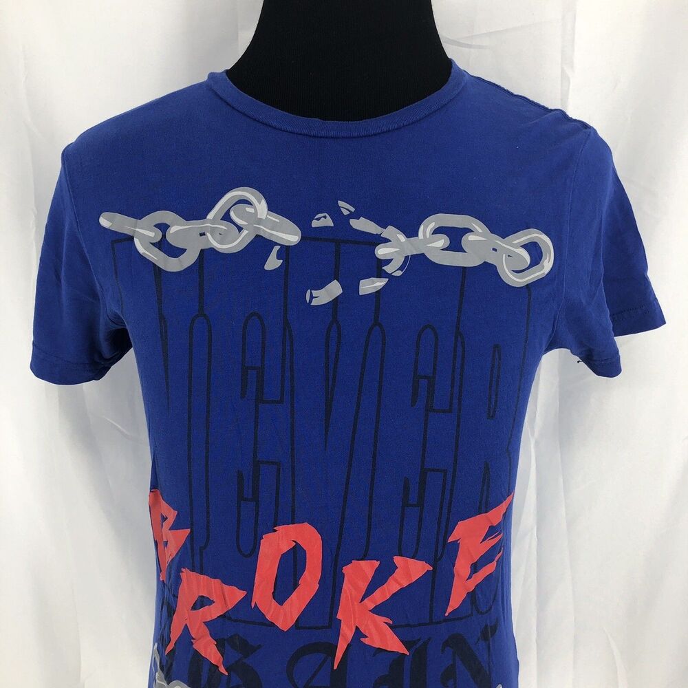 Never Broke Again Graphic Blue T Shirt Spell Out Chains Medium